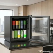 HOMCOM Frigider 46L, 59 Cutii, Ușă din Sticlă, Raft Temperat, LED, Touchscreen, pentru Bucătărie Birou Dormitor Bar, Negru 