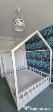 Pat montessori 160x200 tip casuta cu saltea 160x200 
