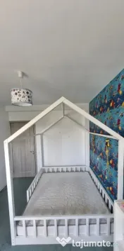 Pat montessori 160x200 tip casuta cu saltea 160x200 
