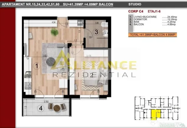 Vand apartament cu 2 camere tip studio I Metrou I 86000 !
