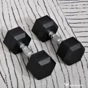 HOMCOM Set 2 gantere hexagonale de 10kg din metal si cauciuc pentru antrenamente acasa si la birou, negru