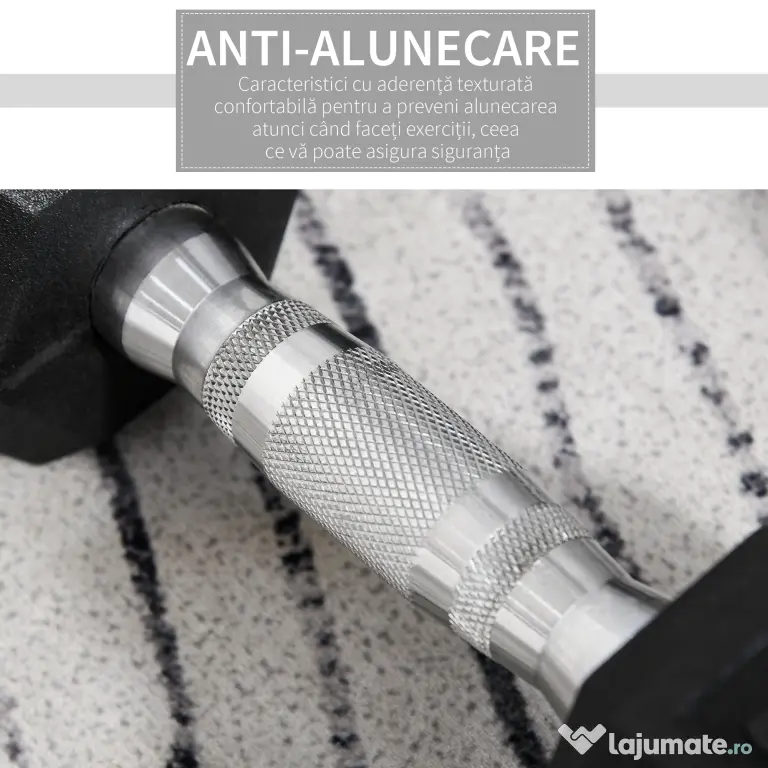 HOMCOM Set 2 gantere hexagonale de 10kg din metal si cauciuc pentru antrenamente acasa si la birou, negru