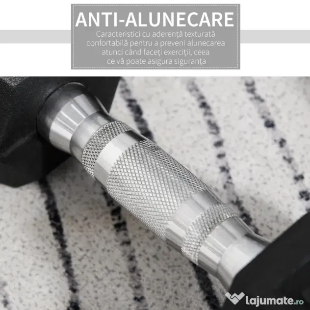 HOMCOM Set 2 gantere hexagonale de 10kg din metal si cauciuc pentru antrenamente acasa si la birou, negru