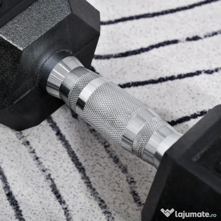 HOMCOM Set 2 gantere hexagonale de 10kg din metal si cauciuc pentru antrenamente acasa si la birou, negru