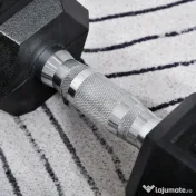 HOMCOM Set 2 gantere hexagonale de 10kg din metal si cauciuc pentru antrenamente acasa si la birou, negru