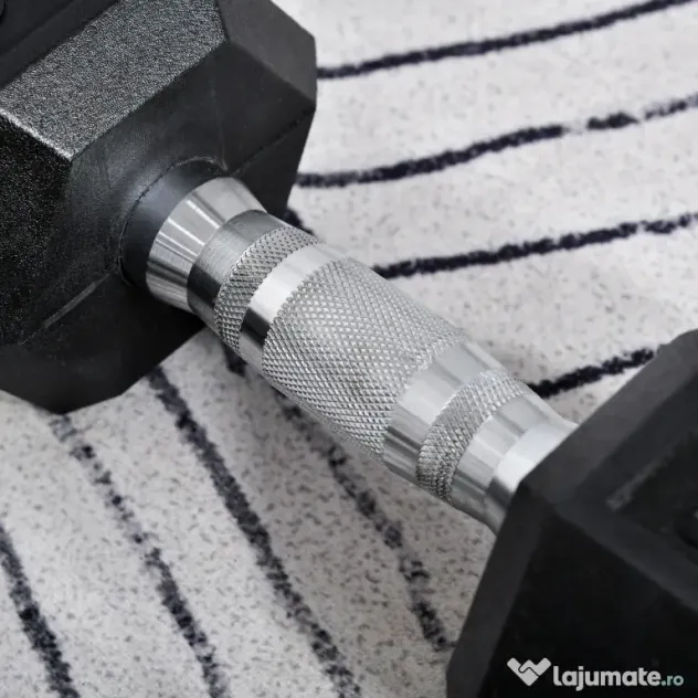 HOMCOM Set 2 gantere hexagonale de 10kg din metal si cauciuc pentru antrenamente acasa si la birou, negru