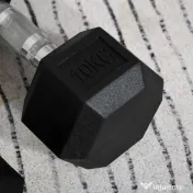HOMCOM Set 2 gantere hexagonale de 10kg din metal si cauciuc pentru antrenamente acasa si la birou, negru