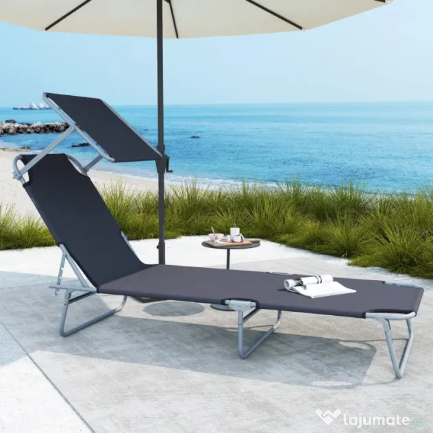 Outsunny scaun cu parasolar, 187x58x50 cm, gri