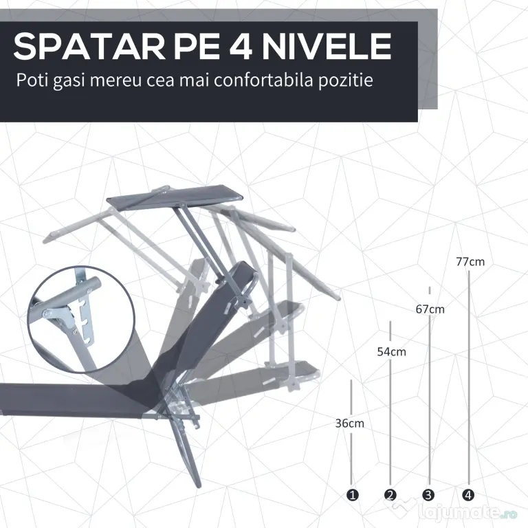 Outsunny scaun cu parasolar, 187x58x50 cm, gri