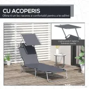 Outsunny scaun cu parasolar, 187x58x50 cm, gri