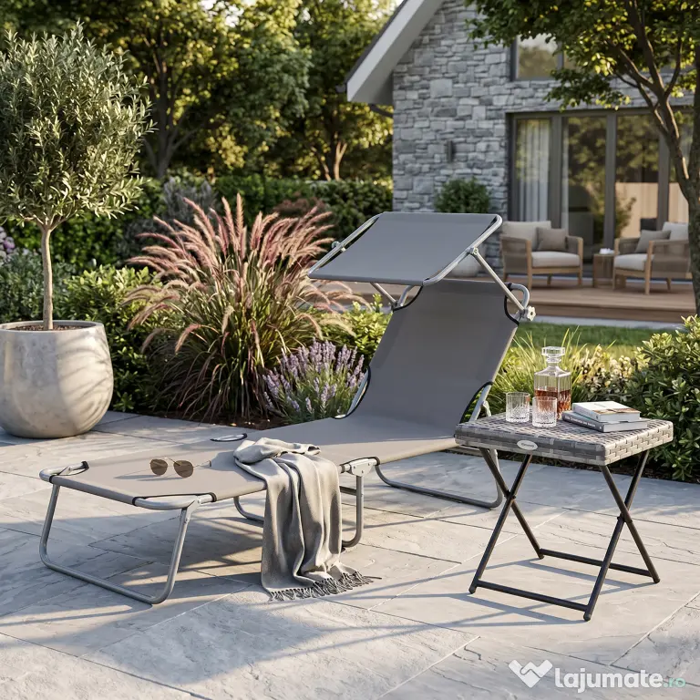 Outsunny scaun cu parasolar, 187x58x50 cm, gri
