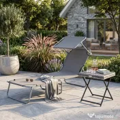 Outsunny scaun cu parasolar, 187x58x50 cm, gri