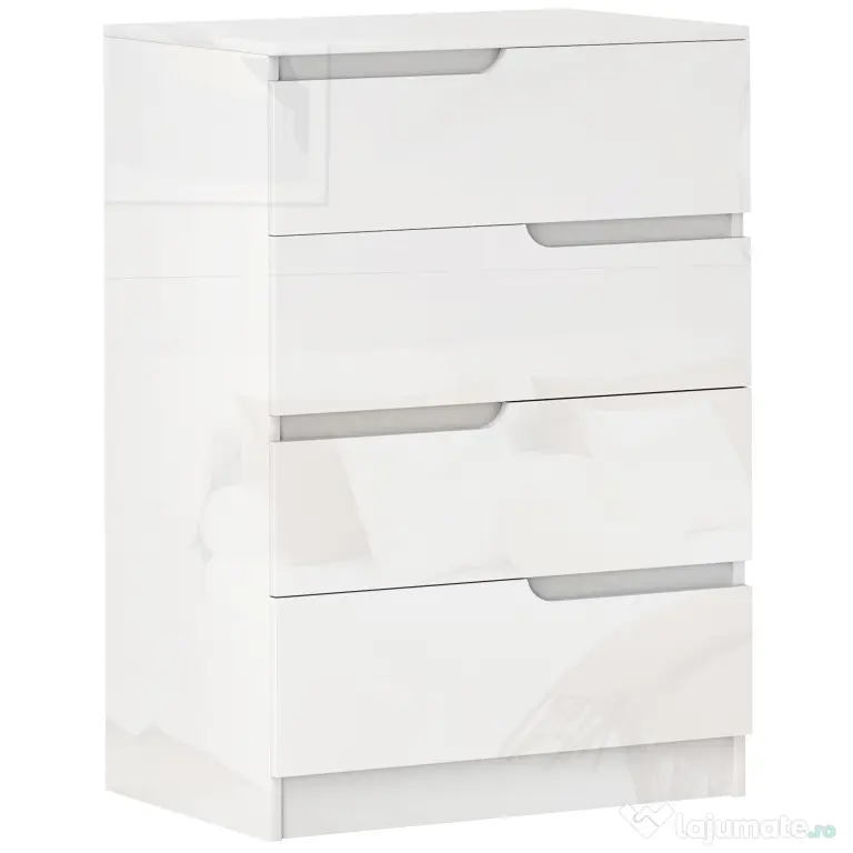 HOMCOM Comodă modernă și minimalistă cu 4 sertare din lemn, 60x40x85 cm, Alb Lucios