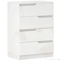 HOMCOM Comodă modernă și minimalistă cu 4 sertare din lemn, 60x40x85 cm, Alb Lucios