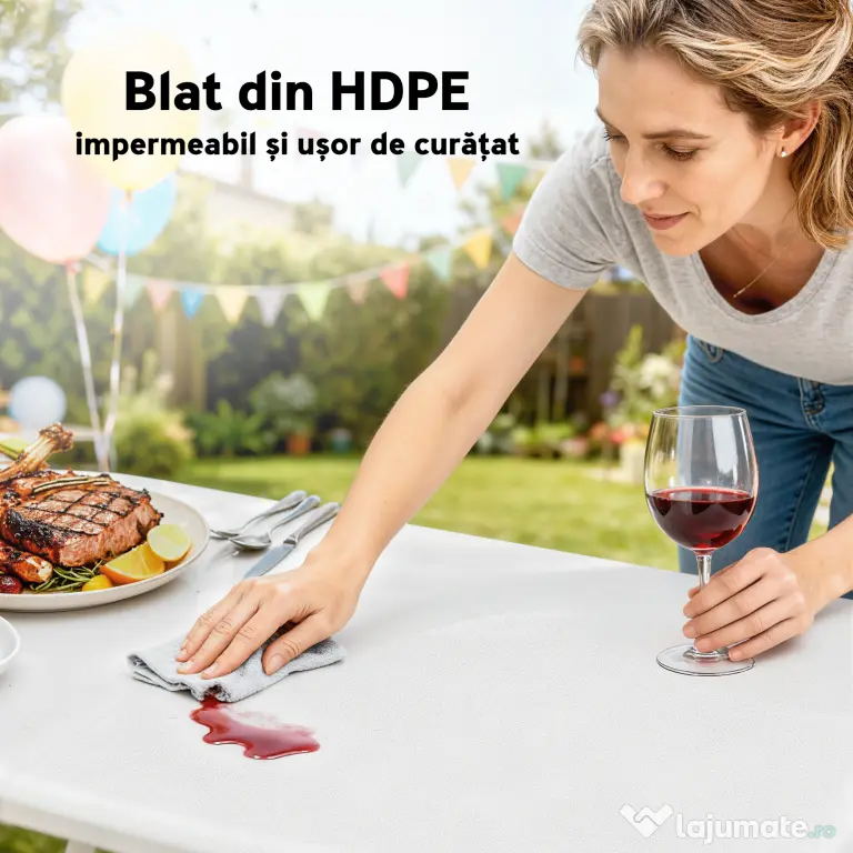 Set Outsunny de picnic pliabil cu 3 piese cu masă și 2 bănci din HDPE și metal, alb și gri deschis