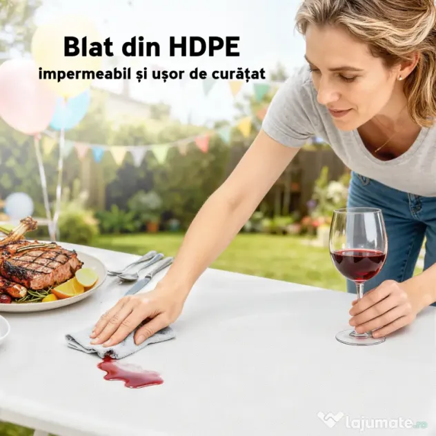 Set Outsunny de picnic pliabil cu 3 piese cu masă și 2 bănci din HDPE și metal, alb și gri deschis
