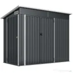Outsunny Căsuță de Grădină 2.68m² din Oțel Galvanizat cu 3 Uși cu Încuietoare, Căsuță de Depozitare cu Fante de Ventilație, Acoperiș Înclinat și Mănuși, 234x132x185 cm, Gri Închis