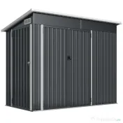 Outsunny Căsuță de Grădină 2.68m² din Oțel Galvanizat cu 3 Uși cu Încuietoare, Căsuță de Depozitare cu Fante de Ventilație, Acoperiș Înclinat și Mănuși, 234x132x185 cm, Gri Închis