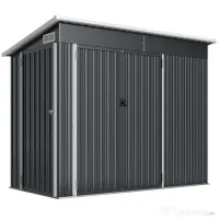 Outsunny Căsuță de Grădină 2.68m² din Oțel Galvanizat cu 3 Uși cu Încuietoare, Căsuță de Depozitare cu Fante de Ventilație, Acoperiș Înclinat și Mănuși, 234x132x185 cm, Gri Închis