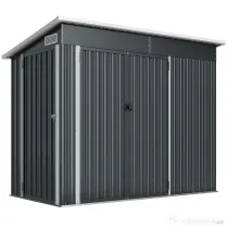 Outsunny Căsuță de Grădină 2.68m² din Oțel Galvanizat cu 3 Uși cu Încuietoare, Căsuță de Depozitare cu Fante de Ventilație, Acoperiș Înclinat și Mănuși, 234x132x185 cm, Gri Închis