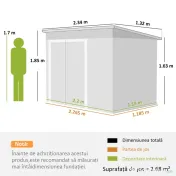Outsunny Căsuță de Grădină 2.68m² din Oțel Galvanizat cu 3 Uși cu Încuietoare, Căsuță de Depozitare cu Fante de Ventilație, Acoperiș Înclinat și Mănuși, 234x132x185 cm, Gri Închis