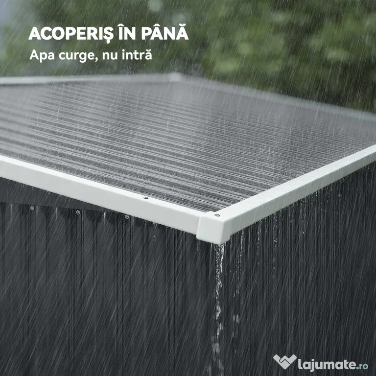 Outsunny Căsuță de Grădină 2.68m² din Oțel Galvanizat cu 3 Uși cu Încuietoare, Căsuță de Depozitare cu Fante de Ventilație, Acoperiș Înclinat și Mănuși, 234x132x185 cm, Gri Închis