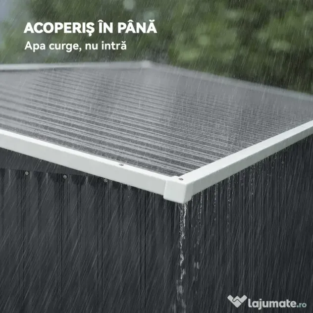 Outsunny Căsuță de Grădină 2.68m² din Oțel Galvanizat cu 3 Uși cu Încuietoare, Căsuță de Depozitare cu Fante de Ventilație, Acoperiș Înclinat și Mănuși, 234x132x185 cm, Gri Închis