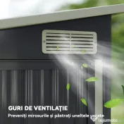 Outsunny Căsuță de Grădină 2.68m² din Oțel Galvanizat cu 3 Uși cu Încuietoare, Căsuță de Depozitare cu Fante de Ventilație, Acoperiș Înclinat și Mănuși, 234x132x185 cm, Gri Închis