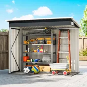 Outsunny Căsuță de Grădină 2.68m² din Oțel Galvanizat cu 3 Uși cu Încuietoare, Căsuță de Depozitare cu Fante de Ventilație, Acoperiș Înclinat și Mănuși, 234x132x185 cm, Gri Închis