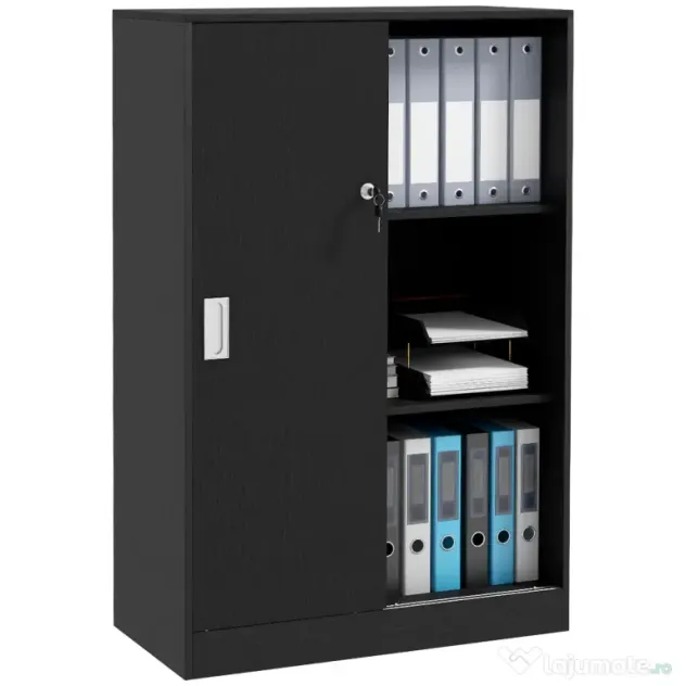 HOMCOM Dulap Birou 80x40x120 cu 3 Rafturi și Ușă Dublă cu Încuietoare pentru Birou sau Salița, Negru