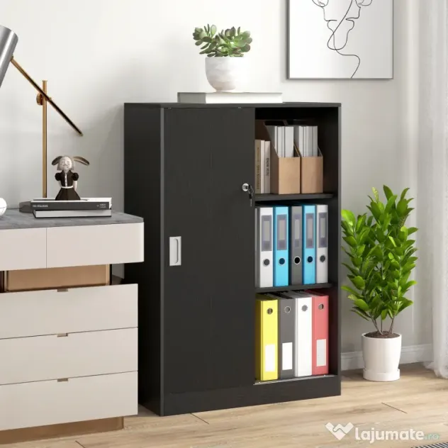 HOMCOM Dulap Birou 80x40x120 cu 3 Rafturi și Ușă Dublă cu Încuietoare pentru Birou sau Salița, Negru