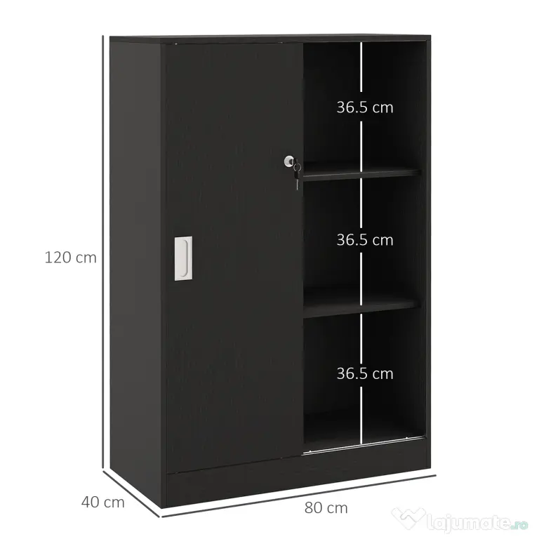 HOMCOM Dulap Birou 80x40x120 cu 3 Rafturi și Ușă Dublă cu Încuietoare pentru Birou sau Salița, Negru