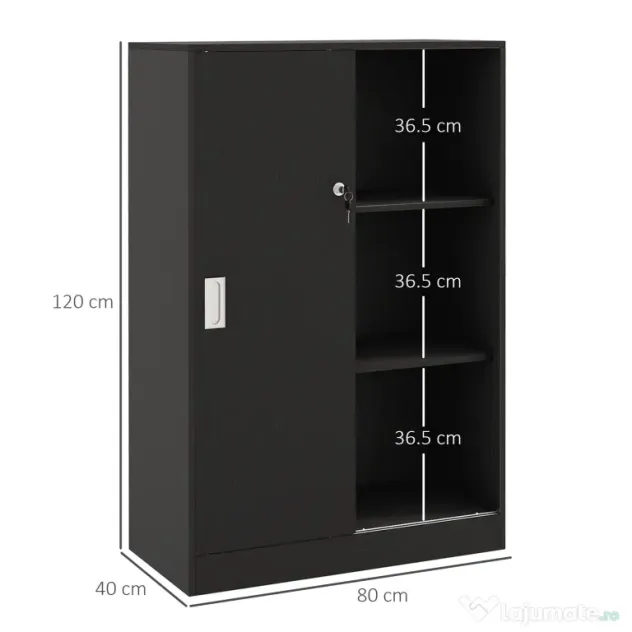 HOMCOM Dulap Birou 80x40x120 cu 3 Rafturi și Ușă Dublă cu Încuietoare pentru Birou sau Salița, Negru