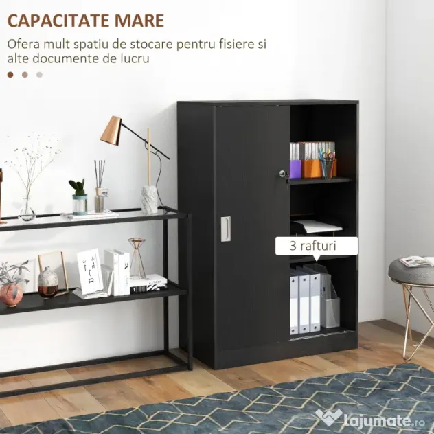HOMCOM Dulap Birou 80x40x120 cu 3 Rafturi și Ușă Dublă cu Încuietoare pentru Birou sau Salița, Negru