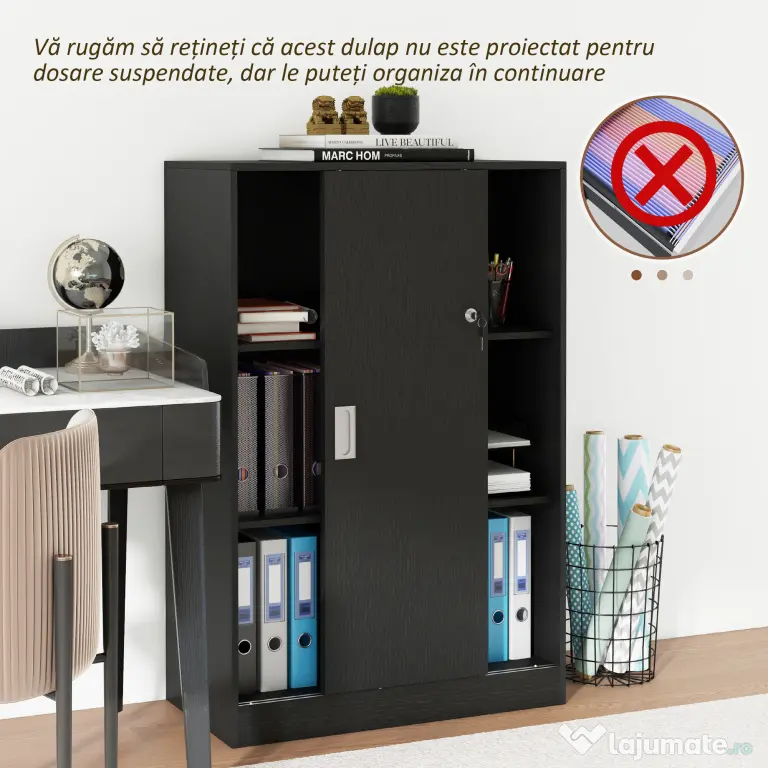 HOMCOM Dulap Birou 80x40x120 cu 3 Rafturi și Ușă Dublă cu Încuietoare pentru Birou sau Salița, Negru