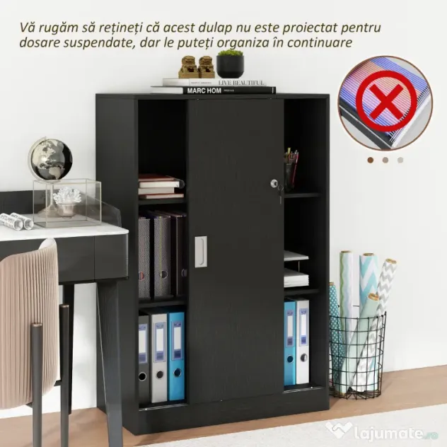 HOMCOM Dulap Birou 80x40x120 cu 3 Rafturi și Ușă Dublă cu Încuietoare pentru Birou sau Salița, Negru