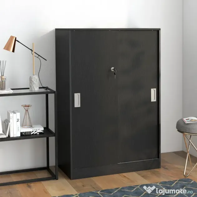 HOMCOM Dulap Birou 80x40x120 cu 3 Rafturi și Ușă Dublă cu Încuietoare pentru Birou sau Salița, Negru