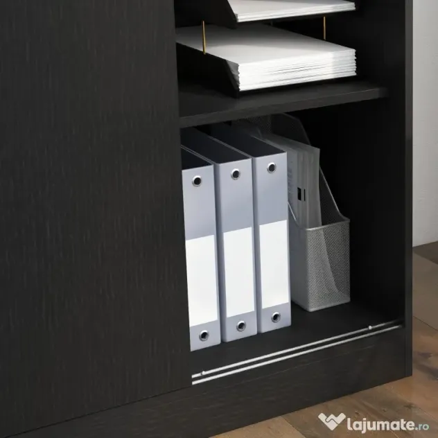 HOMCOM Dulap Birou 80x40x120 cu 3 Rafturi și Ușă Dublă cu Încuietoare pentru Birou sau Salița, Negru
