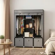 HOMCOM Dulap pliabil din material textil cu sertare și uși rulabile cu fermoar, 125x43x162,5cm, gri închis 