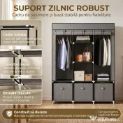 HOMCOM Dulap pliabil din material textil cu sertare și uși rulabile cu fermoar, 125x43x162,5cm, gri închis 