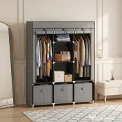 HOMCOM Dulap pliabil din material textil cu sertare și uși rulabile cu fermoar, 125x43x162,5cm, gri închis 