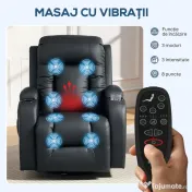 HOMCOM Fotoliu Reclinabil Masaj și Încălzit, 8 Puncte de Masaj și 3 Moduri cu Telecomandă, Piele PU, Negru