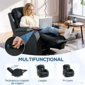 HOMCOM Fotoliu Reclinabil Masaj și Încălzit, 8 Puncte de Masaj și 3 Moduri cu Telecomandă, Piele PU, Negru