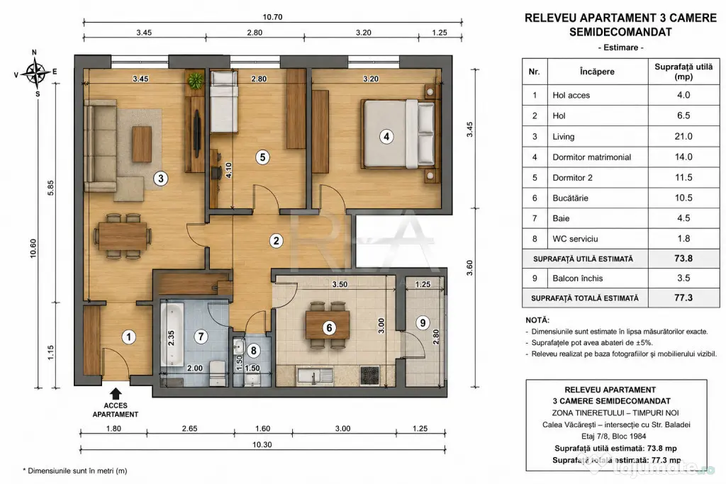 3 camere Tineretului – Calea Văcărești | Mobilat și ut