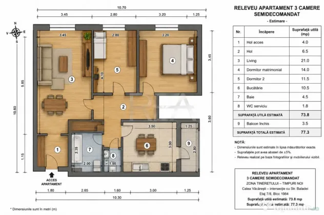 3 camere Tineretului – Calea Văcărești | Mobilat și ut