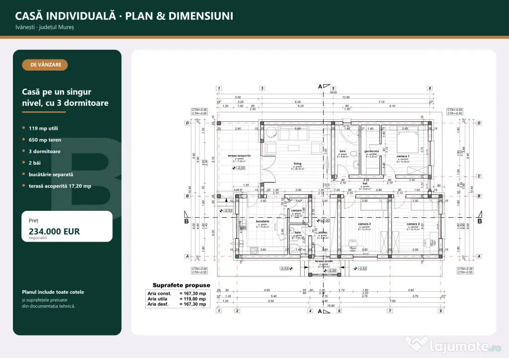 Casa individuala, 119 mp, teren 650 mp, zona Ivanesti