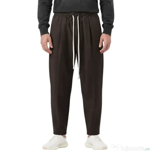 Pantaloni bărbați maro ușor slim cu șnur lung