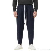Pantaloni Lungi Ușor Slim Bărbați Bleumarin cu Șnur Lung și Buzunar la Spate 