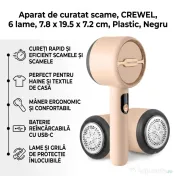 Aparat de îndepărtat scame, CREWEL, 7.8 x 19.5 x 7.2 cm, Plastic, Bej 