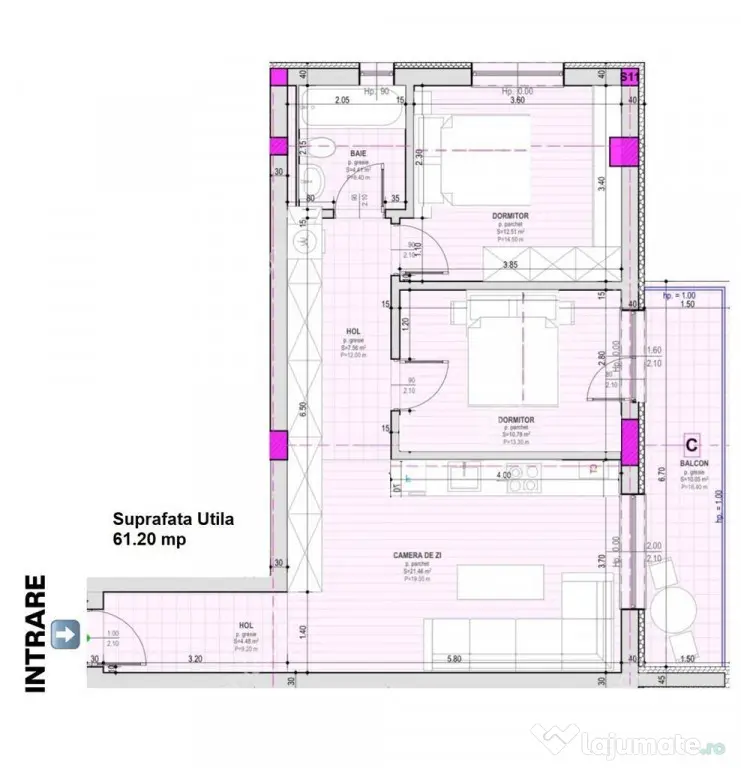Apartament intabulat cu 3 camere finisat la cheie etaj 2 zon